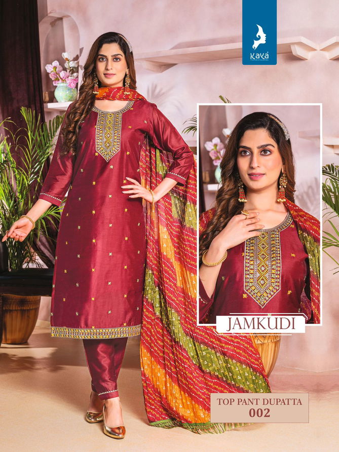 Jamkudi By Kaya Chanderi Silk Kurti With Bottom Dupatta Wholesale Shop In Surat
